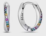 S925 Sterling Silver Multicolour  Zircon Hinged Huggie Hoop Earrings