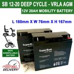 Pair - 2 x SB 12V 20AH (18AH 20AH 21AH) MOBILITY SCOOTER WHEELCHAIR BATTERIES