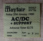 AC⚡DC RARE CONCERT TICKET LIVE IN NEWCASTLE 25.01.1980 BON's Second to last Show