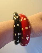 Vintage Light Wood Painted Bangles – Black & Red with White Spots