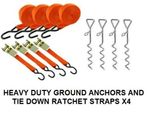 4 x MARQUEE STORM TIE DOWN GROUND PEG ANCHOR STAKES + 4 x 15ft ratchet straps