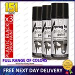 3x151 Plastic Black Spray Paint Gloss Aerosol Interior Exterior Metal Wood 400ml