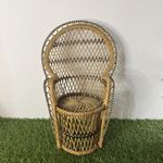 Vintage 70’s Wicker Peacock Fan Back Rattan 12” Doll Chair Plant Stand Boho