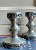 Vintage Mid Century Brodene Mylius BM Norway Pewter Metal Pair Of Candle Sticks