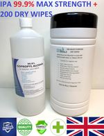 IPA Isopropyl Alcohol 99.9% PURE 1 LITRE Isopropanol + 200 Dry Wipes Free P&P