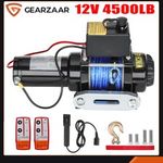 12V 4500LB Electric Winch W/Synthetic Rope Wireless Remote Controls Car ATV Boat