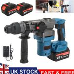 21V Cordless Hammer Drill SDS Rotary Heavy Duty Electric Impact Hammer 2 Battery