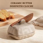 Rustic Ceramic Butter Dish with Lid & Wooden Knife Butter Keeper Kitchen Gift
