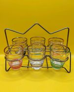 Set Of 4 Vintage Shot Glasses Green And Orange