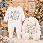 Personalised Baby First Christmas 2026 Gift Set, Baby Boy Christmas Sleepsuit