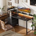 Gaming Computer Desk with Led Lights & Drawers, Gamer Desk with Monitor Stand