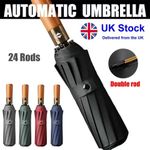 Men & Women 24 Rods Stormproof Automatic Strong Folding Windproof Umbrella Black