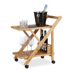 Bamboo serving trolley Compact Folding Cart 2 Shelves Easy Storage Lightweight