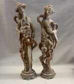 Pair Vintage Faux Ivory Resin Asian Wall Hanging Statues Chinese Figures 18"