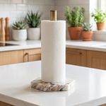 Apex Stand Modern Freestanding Kitchen Roll Holder Marbled White & Gold 33.5cm