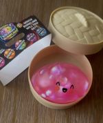 RARE pink Holographic Dumpling SQUISHY- says “RMS” on back of steamer basket 