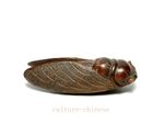 3.2 Inch Japanese Boxwood Hand carved Cicada Statue Netsuke Gift Old Collectable