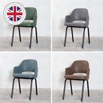 FAUX SUEDE DINING CHAIRS WITH ARMS CURVED BACK CHAIR BLACK FRAME 4 COLOURS