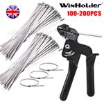 Stainless Steel Cable Tie Gun 100-200X Metal Zip Ties, for Fastening and Cutting