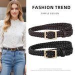 Women Casual Faux Leather Handmade Braided Skinny Waist Belt Square Buckle Jeans
