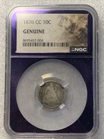 1876 CC CARSON CITY SEATED LIBERTY DIME - NGC - 10C