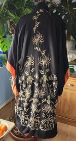 Exquisite Antique Handmade Black Silk Embroidered Silk Flowers Japanese Kimono