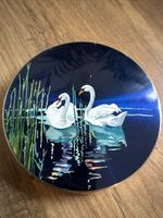 Vintage Stratton Powder Compact Blue Enamel Swans Mirror Patented 1950s England