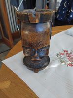Vintage Tribal Carved Wood Double Sided Face Ashtray or Candle Holder