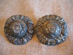 Rare Antique Lead Filled Faux Armorial Rosettes Pair Horse Brasses Drive Harness