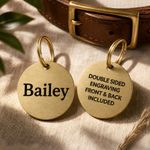 Personalised Brass Dog Tag, Deep Engraved Round Pet ID Tag, Dogs & Cats