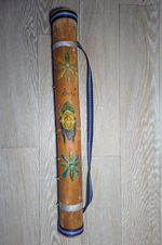 Bali Hand Carved Palm Wood Rain Stick Folk Art Noise Maker Flower & Face Painted