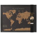 Splosh Black World Travel Map Cork Board Push Pin Framed Wall Decor Gift