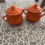 Le Creuset Orange Ceramic Mini Round Casserole Dishes Set of 2 with Lids 0.8L 00