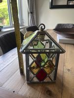 LEADED LANTERN HANGING PENDANT PORCH CEILING LIGHT MULTICOLOURED GLASS HANDMADE