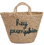 Country Style Autumn Basket ‘Hey Pumpkin’ Embroidered Whicker Basket, NEW