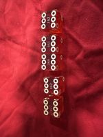 Set Of 5 Oceanic Leisure Red Transparent Dice, 20mm Cubed, Used.