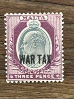 Malta KEVII. 3d Grey And Purple. SG 93. War Tax Issue. Mint Hinged