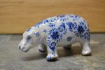 Antique Blue White Small Delft Earthenware Faïence French Hippopotamus Hippo