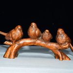 7.6-in Vintage Chinese Boxwood Carved Birds Statue Solid Wood Sculpture