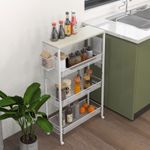 3-Tier Kitchen Cart, Rolling Serving Cart with Hanging Basket and Hook, White