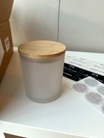 Frosted White Glass Straight Sided Candle Jar 400ml Round with Bamboo Lid x 8