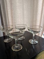 Set of 4 Mid Century Vintage Champagne Coupe Glasses Gold Rim Cocktail Glasses