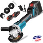 2 Battery 21V 125mm Cordless Angle Grinder Brushless w/Charger & Discs Kit