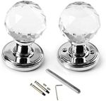 Large 65mm Crystal Glass Door Knob Handle Set for Bedroom & Living Room (Pair)
