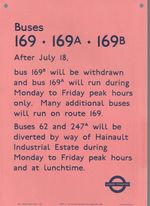 ROUTE 169 LONDON TRANSPORT PANEL BUS TIMETABLE POSTER JUL 1969