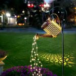 Solar Powered LED String Light Watering Can Hollow Outdoor Garden Art Lamp Decor