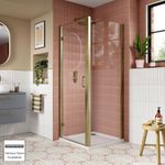 Nuie Lucie Brushed Brass Hinged Door Enclosure & Side Panel Tray 8mm Glass