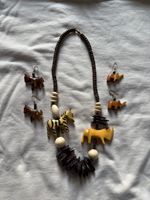 Vintage Large Wooden Shell and Zebra African Wood Necklace Earrings Runway Set