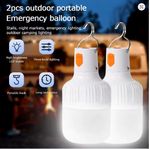 2pcs Rechargeable LED Indoor Outdoor Emergency Hookup Portable Lights with Batte