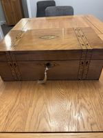 Victorian Walnut Wooden Writing Slope Box, Green Felt Base, Fitted Compartments.